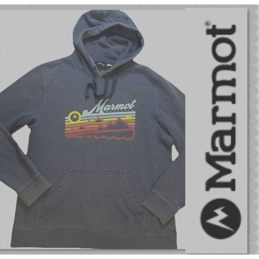 Marmot - Men's - Medium- Blue Mountain Graphic- Hoodie - Blue Gray